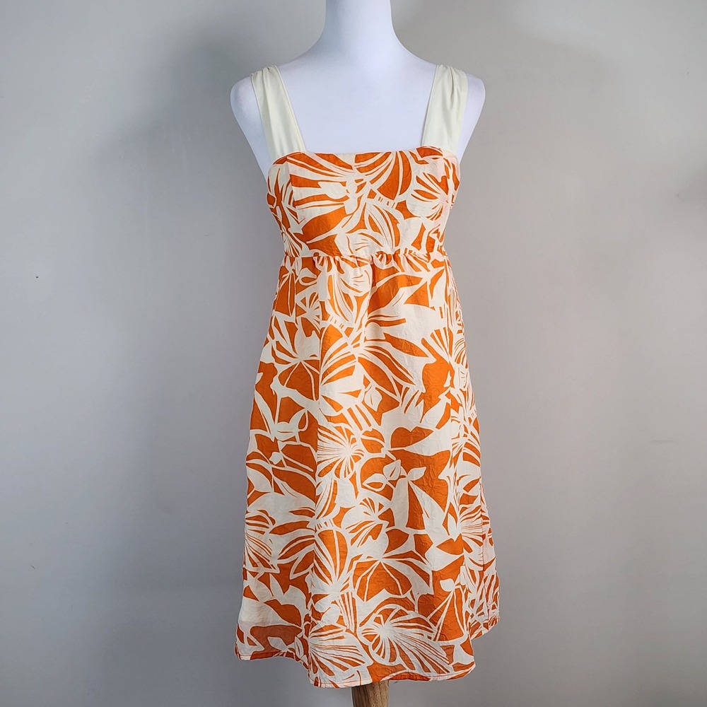 American Eagle Sun Dress Womens 8 Orange Tropical Floral Smocked Boho Vacation